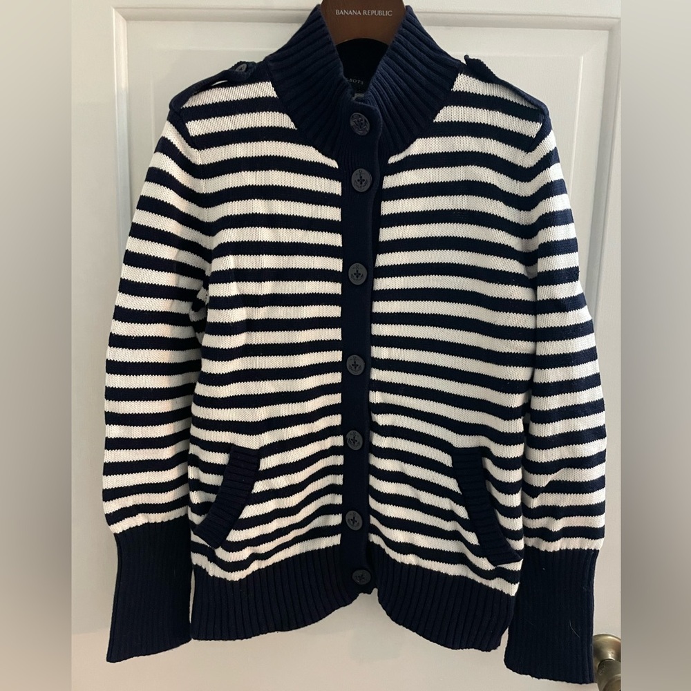 Talbots Nautical Striped Cardigan Sweater, size medium